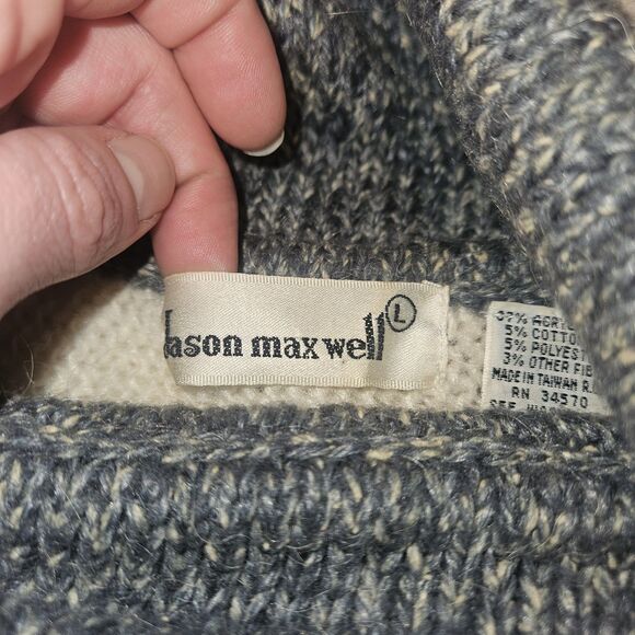 Vintage L Long Sleeve Oversized Sweater Turtleneck Cream Gray Snakeskin Ski - Picture 6 of 11